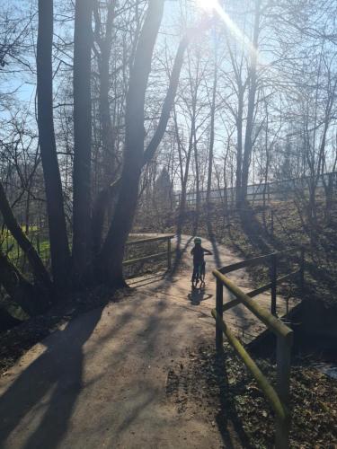 a person riding a bike down a dirt trail at Emstaler Auszeit in Bad Emstal