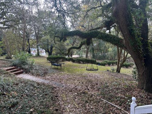 a park with a swing under a tree at Cici's Guest House in Laurel