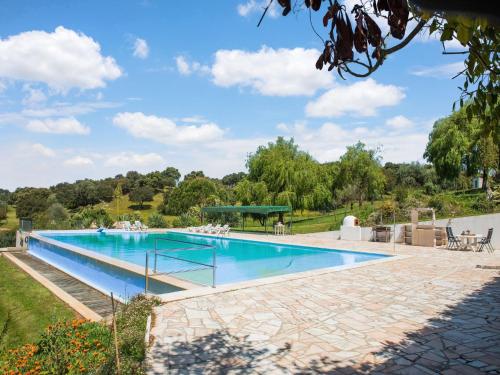 a large swimming pool in a yard with a patio at Your Montemor-o-Novo Mansion Escape in Montemor-o-Novo