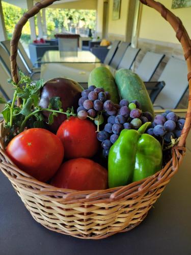 un cesto di frutta e verdura su un tavolo di Casa Antigo Alambique a Santa Cruz do Lima
