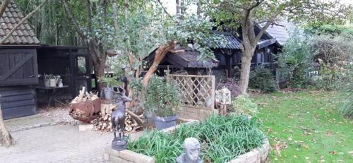 a backyard with a garden with a house at B&B de Vrijheid en de Ruimte in Steenbergen in Steenbergen