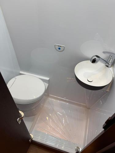 a bathroom with a toilet and a sink at Hotel auf Räder in Wangen im Allgäu
