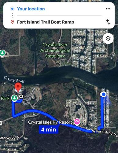 a screenshot of a map of a trail boat ramp at Saltys Retreat with a 50 Ft Dock at Crystal River in Crystal River