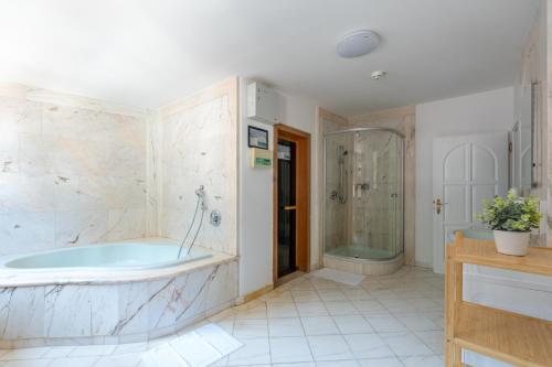 a large bathroom with a tub and a shower at Vienna Stay Apartments Schönbrunn in Vienna