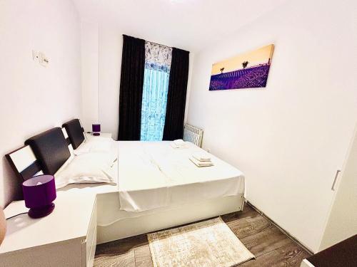 ヤシにあるOlive Apartament 3の白いテーブルと窓が備わる客室です。