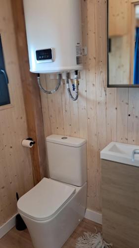 a bathroom with a white toilet and a sink at Camping IZARPE in Aróstegui