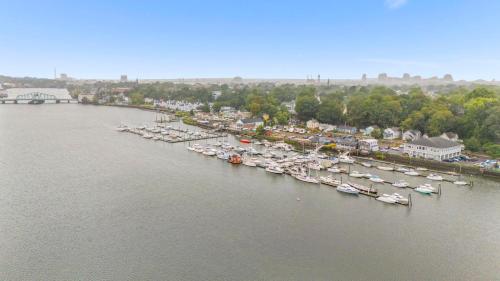 an aerial view of a marina with boats in the water at Near YALE - Beautiful Waterfront Townhouse in New Haven in New Haven