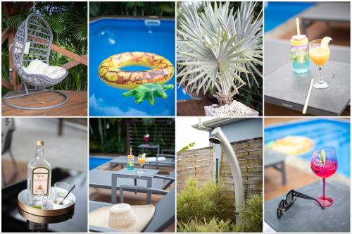 a collage of photos with furniture and a pool at Villa Sweet Paradise in Le Lamentin