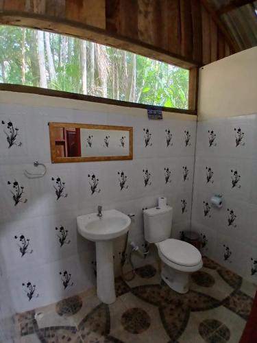 a bathroom with a toilet and a sink at Trapiche Eco Amazon Lodge in Iranduba
