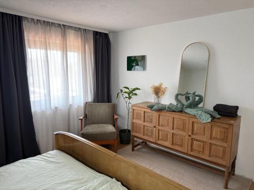 Postel nebo postele na pokoji v ubytování Retro-Familienidyll in Kappishäusern - Natururlaub auf der Schwäbischen Alb