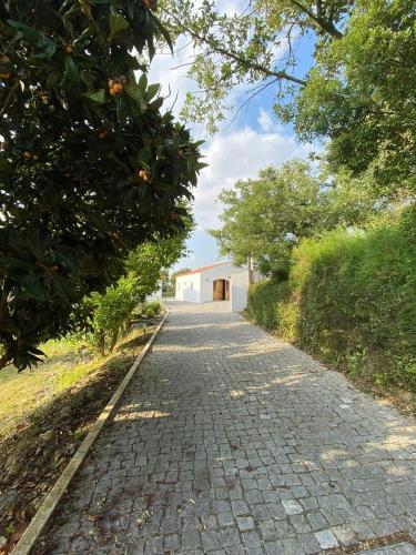 a cobblestone road with a building in the background at One Bedroom Chalet with private bathroom and kitchen in Alcobaça