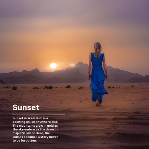 a woman walking in the desert at sunset at Sofia Valley Camp in Wadi Rum