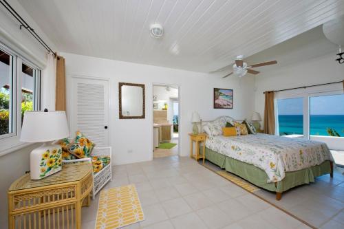 a bedroom with a bed and a view of the ocean at Tourmaline home in Governorʼs Harbour
