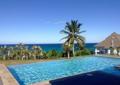 a swimming pool with a view of the ocean at Tourmaline home in Governorʼs Harbour