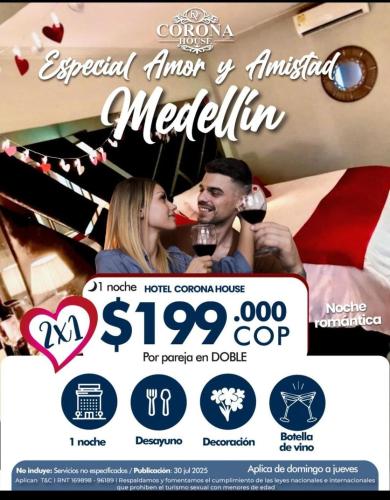 a poster for a wedding with a man and a woman at Casa Boutique La Corona Medellin in Envigado