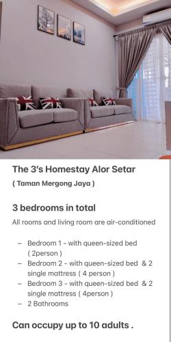 a screenshot of a living room with two couches at The 3's Homestay Alor Setar #FREE UNIFI in Alor Setar