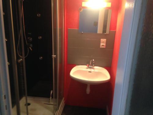 a bathroom with a sink and a mirror at Studios des Thermes in Bourbonne-les-Bains