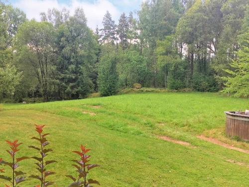 ein großes grünes Feld mit Bäumen im Hintergrund in der Unterkunft 4 person holiday home in RÖRVIK-By Traum in Rörvik