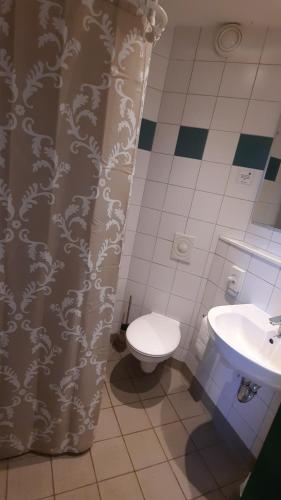 a bathroom with a toilet and a sink at DEULA Witzenhausen GmbH in Witzenhausen
