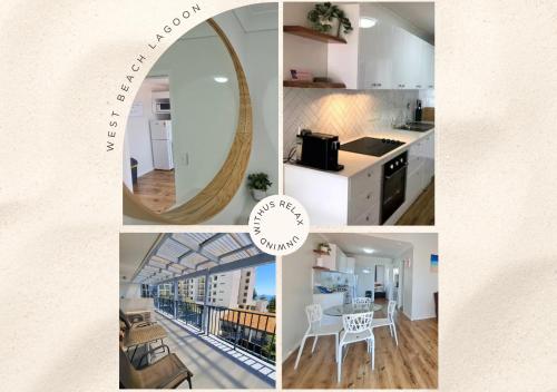 a collage of photos of a kitchen and a mirror at West Beach Lagoon 123 - Location & Views!!! in Perth