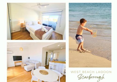a collage of pictures of a child playing on the beach at Oceanic Escape Top Floor 2 mins from beach in Perth