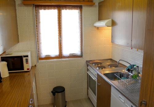 a small kitchen with a sink and a window at Résidence Dent-Blanche, Evolène in Evolène
