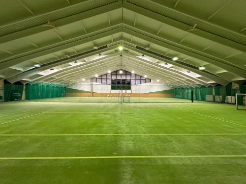 a large tennis court with a green field at Ferienwohnung Kogelblick Gosau in Gosau