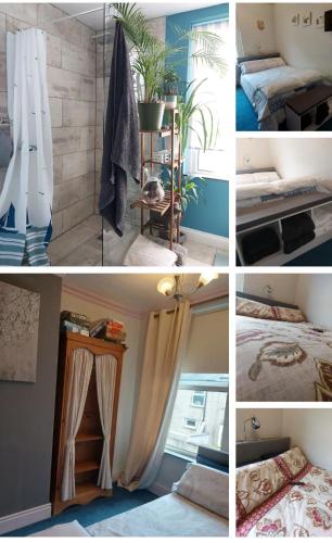 a collage of four pictures of a room at Morecambe Seaside Room in Heysham
