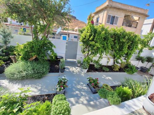 a garden with plants and trees in front of a building at Abi Central Home in Korissia