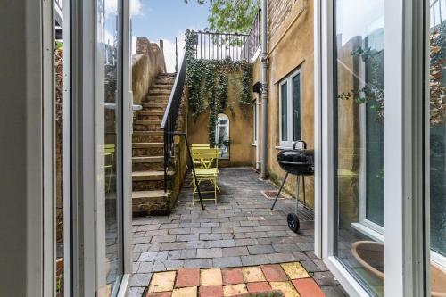 a view from a window of a hallway with stairs at Trendy One Bedroom Apartment in Oxford