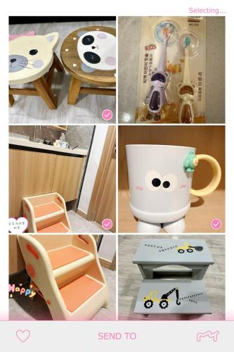a collage of pictures of different furniture and items at Tung Blossom House in Kunming