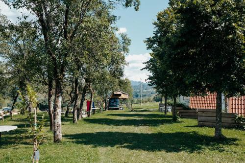 a park with trees and a building in the distance at DS Camping in Grgar