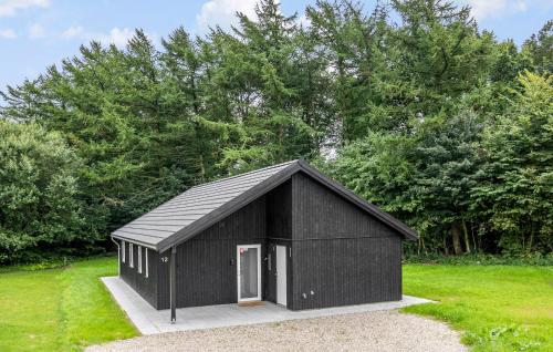 a black shed in a field with trees in the background at 3 Bedroom Amazing Home In Toftlund in Toftlund