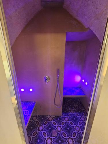 a purple room with a shower in a bathroom at Christian's Suites & Spa in Fasano