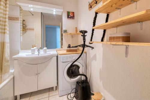 a bathroom with a washing machine and a sink at Spacieux proche aéroport et airbus in Toulouse