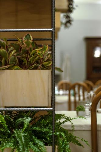 a plant in a pot on a metal rack at Hotel dell'Angelo in Predore
