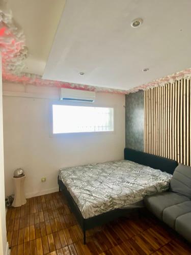 ein Schlafzimmer mit einem Bett und einer Couch darin in der Unterkunft Appartement au coeur de Béziers in Béziers