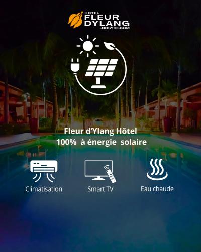 an advertisement for a energy efficient house with a swimming pool at Fleurs d'Ylang in Nosy Be