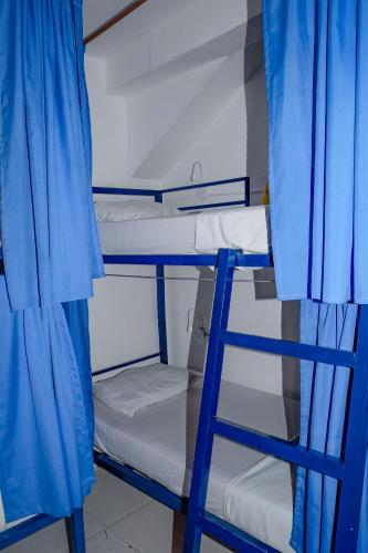 two bunk beds in a room with a ladder at Nomads Hostel Multicultural & Coworking in Salvador