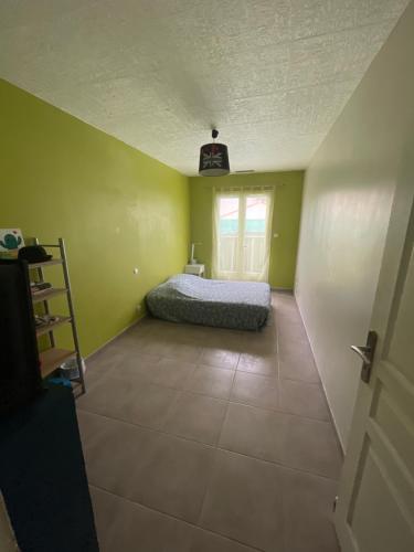 a bedroom with a bed in a room with green walls at Occitania in Béziers