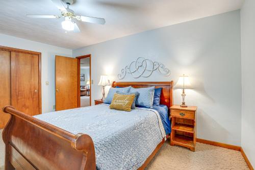 a bedroom with a bed and a ceiling fan at Fish, Hike and Golf Countryside Retreat in Bluffton in Bluffton
