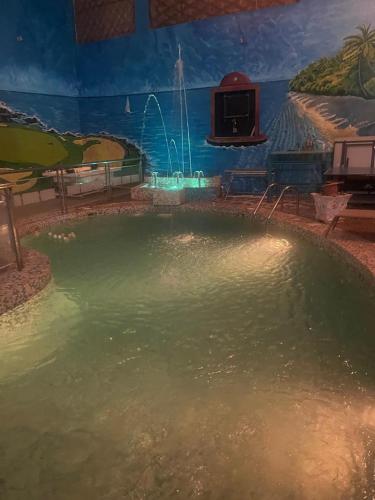 a large pool of water with a painting on the wall at Platinum Palace Home in Benin City