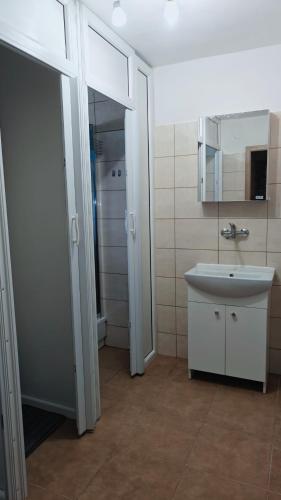 a small bathroom with a sink and a shower at Apartment u Alexa in Ivachnová