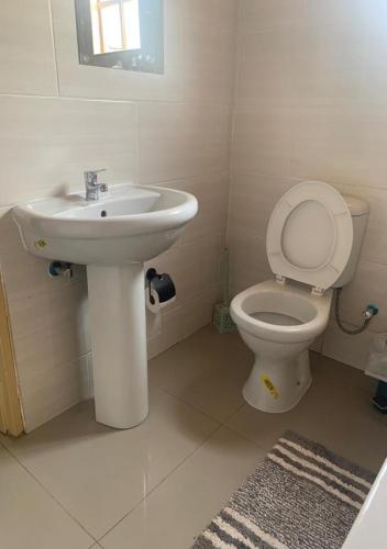 a bathroom with a sink and a toilet at MB guesthouse in Kasane