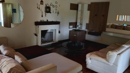 ein Wohnzimmer mit Couch und Kamin in der Unterkunft Pousada e Marina Pier 44 in Nazaré Paulista