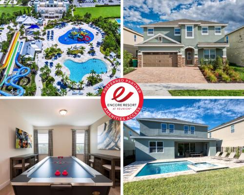 a collage of photos of a home with a pool and a house at Lovely Home With Private Pool And Air Hockey Table Near Disney With Waterpark & Resort Access At Encore Resort - 7467Mr in Kissimmee