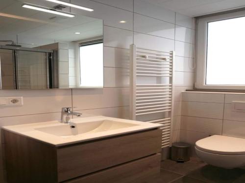 a bathroom with a sink and a toilet at Holiday home near Waterdunen for 6 in Breskens