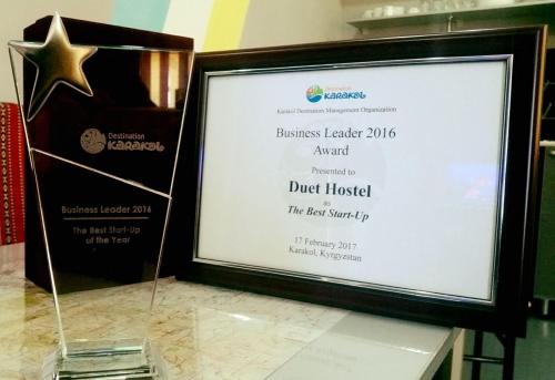 Certifikát, hodnocení, plakát nebo jiný dokument vystavený v ubytování Duet hostel
