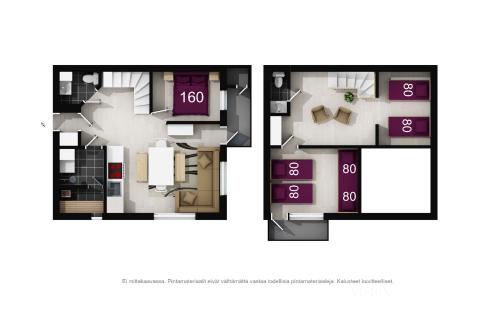 a rendering of a floor plan of a house at Keskuskuja 5 A1 ja A4, Levin Alppikeskus in Levi