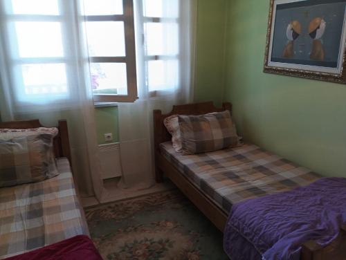 een slaapkamer met twee bedden en een raam bij Apartment Indira in Vela Luka